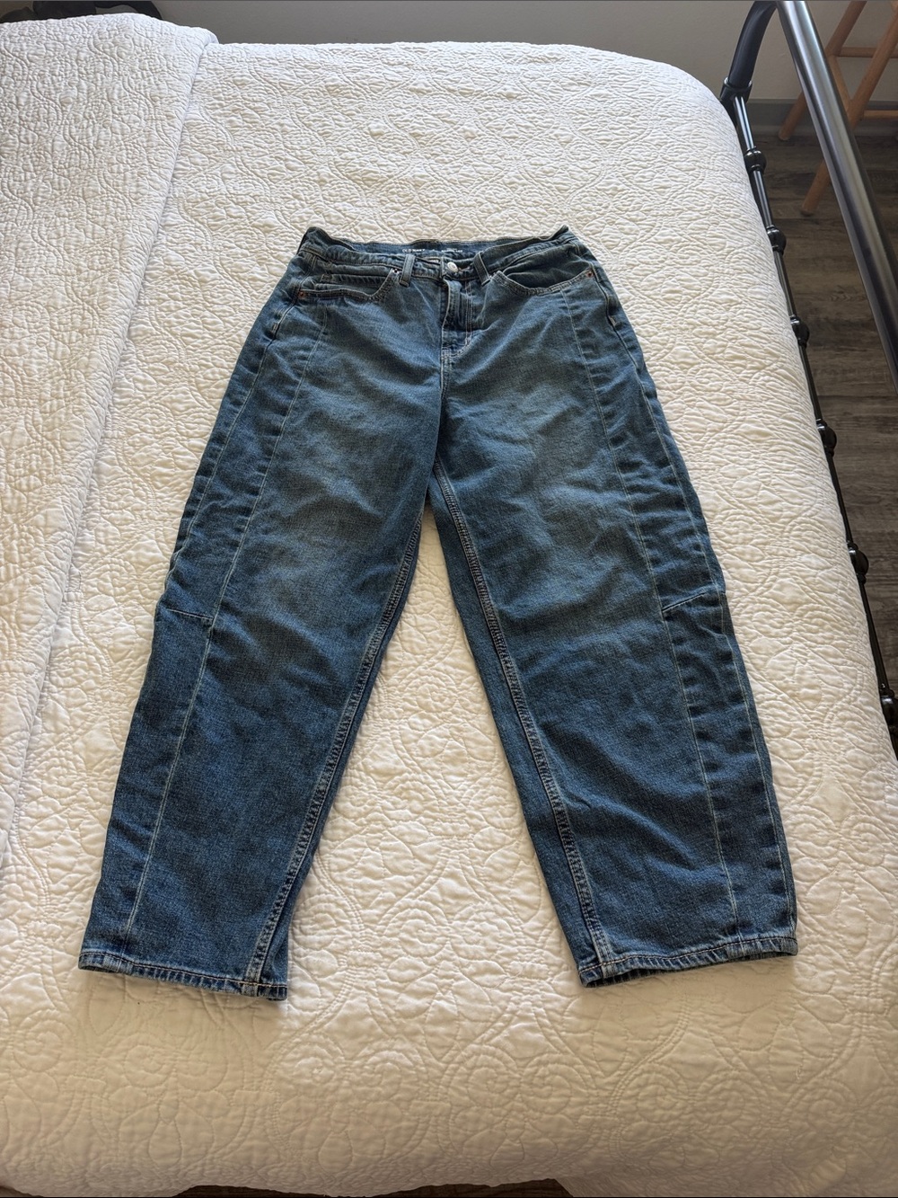 High-Waist Blue Barrel Ankle Jeans